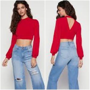 Red Mockneck Crop Top